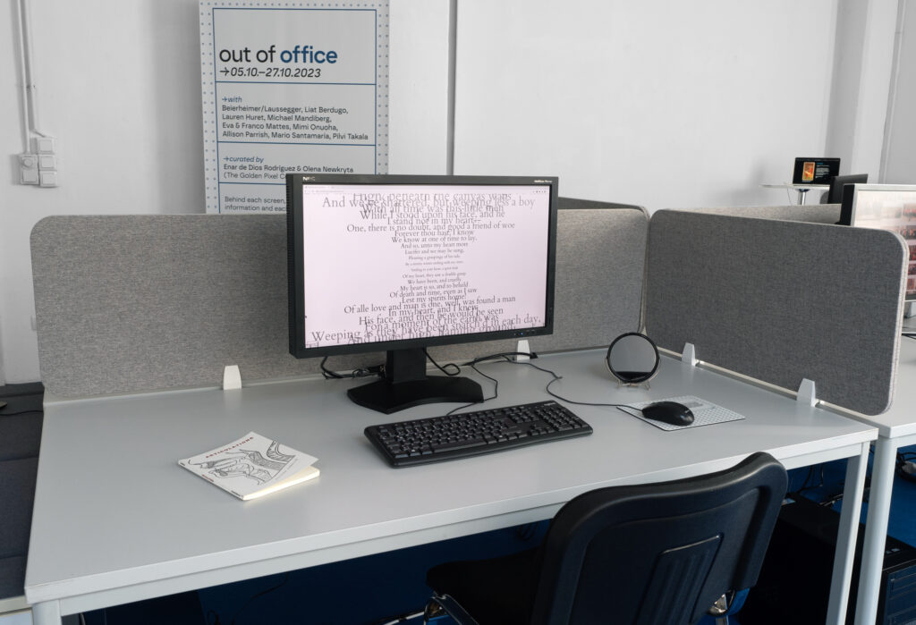 Installationsansicht, „out of office”, Medienwerkstatt Wien, 2023, Allison Parrish: „Reconstructions”, Foto: Miae Son