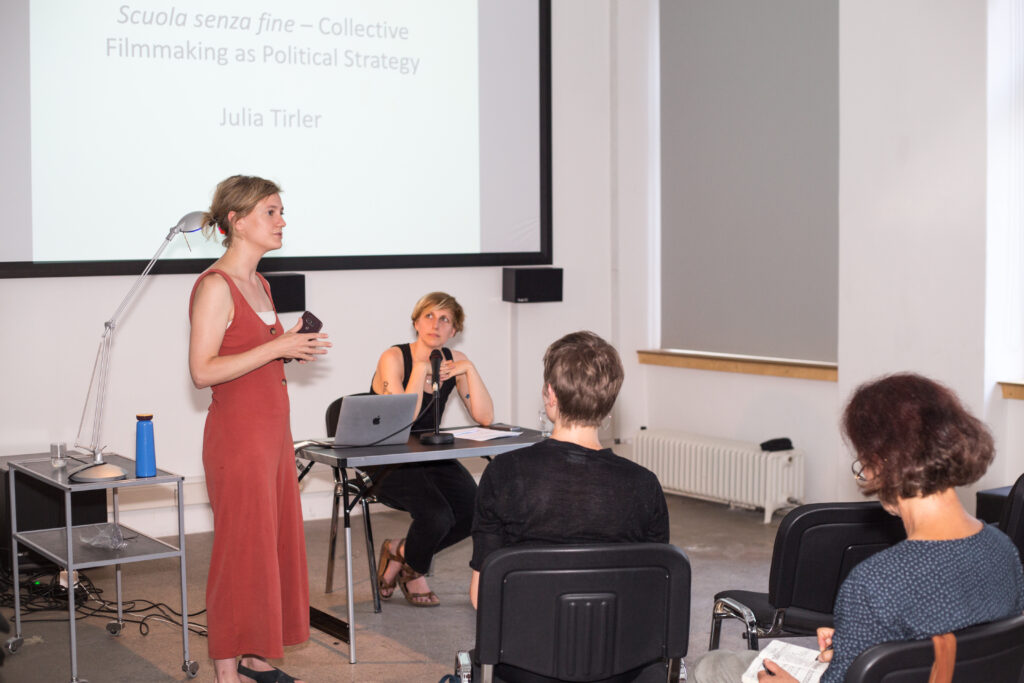 The Golden Pixel Cooperative, „Scuola Senza Fine – Kollektives Filmemachen als politische Strategie”, Screening und Vortag, Medienwerkstatt Wien, 2019, Foto: Claudia Sandoval Romero